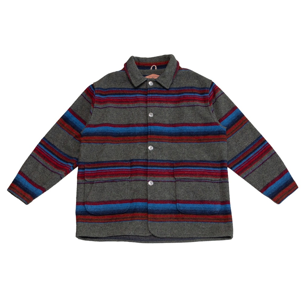Vintage Woolrich Wool Blanket Stripe Jacket Chore Coat USA Men's XL Gray